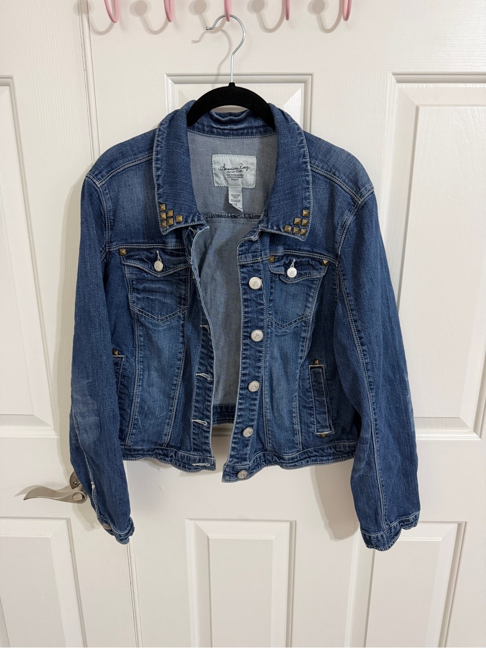 American Rag Cie 1X Studded Denim Jean Jacket Blue Brass Pyramid Western